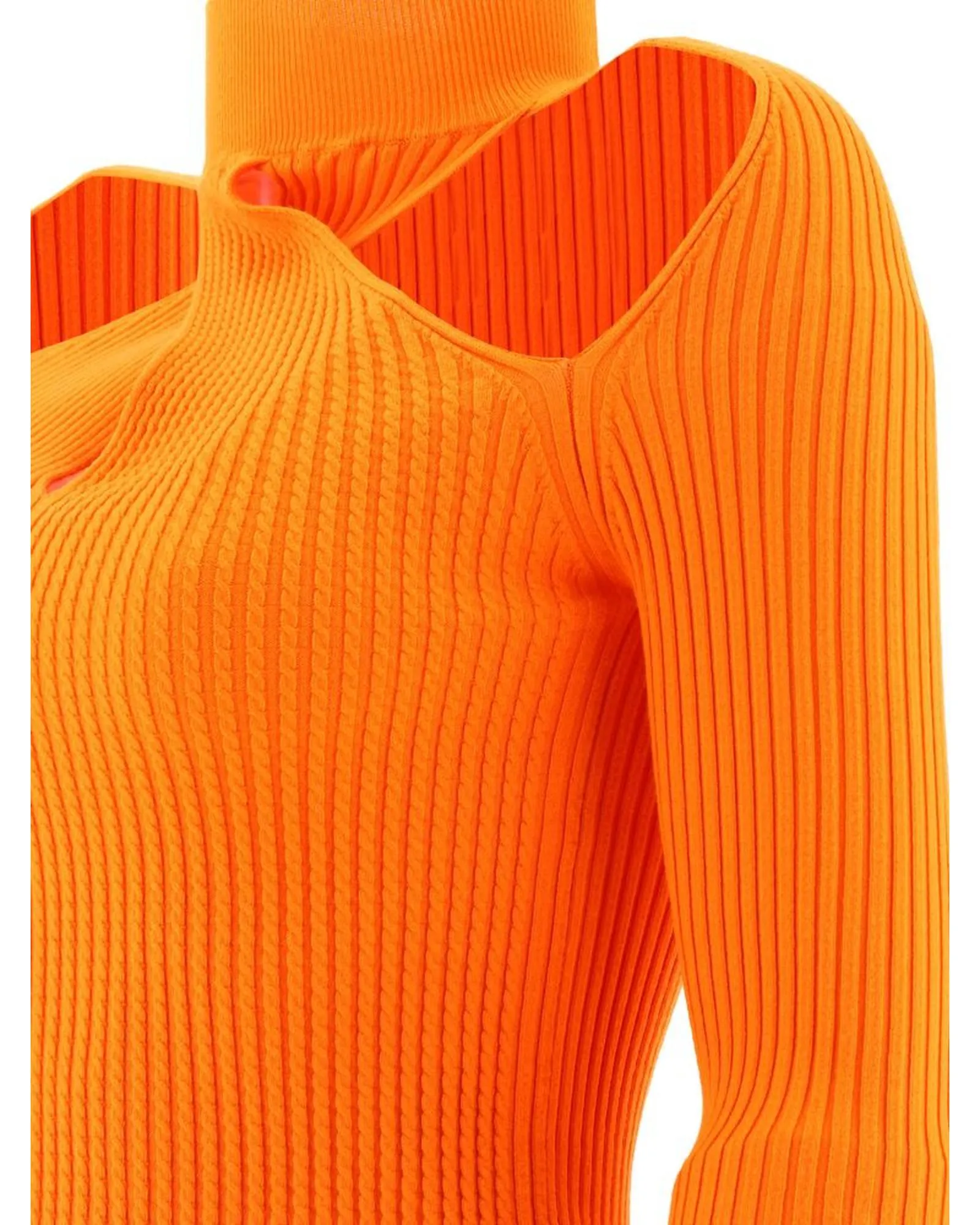 MSGM Women's Ribbed Knit Top with Cutout Detail - Orange