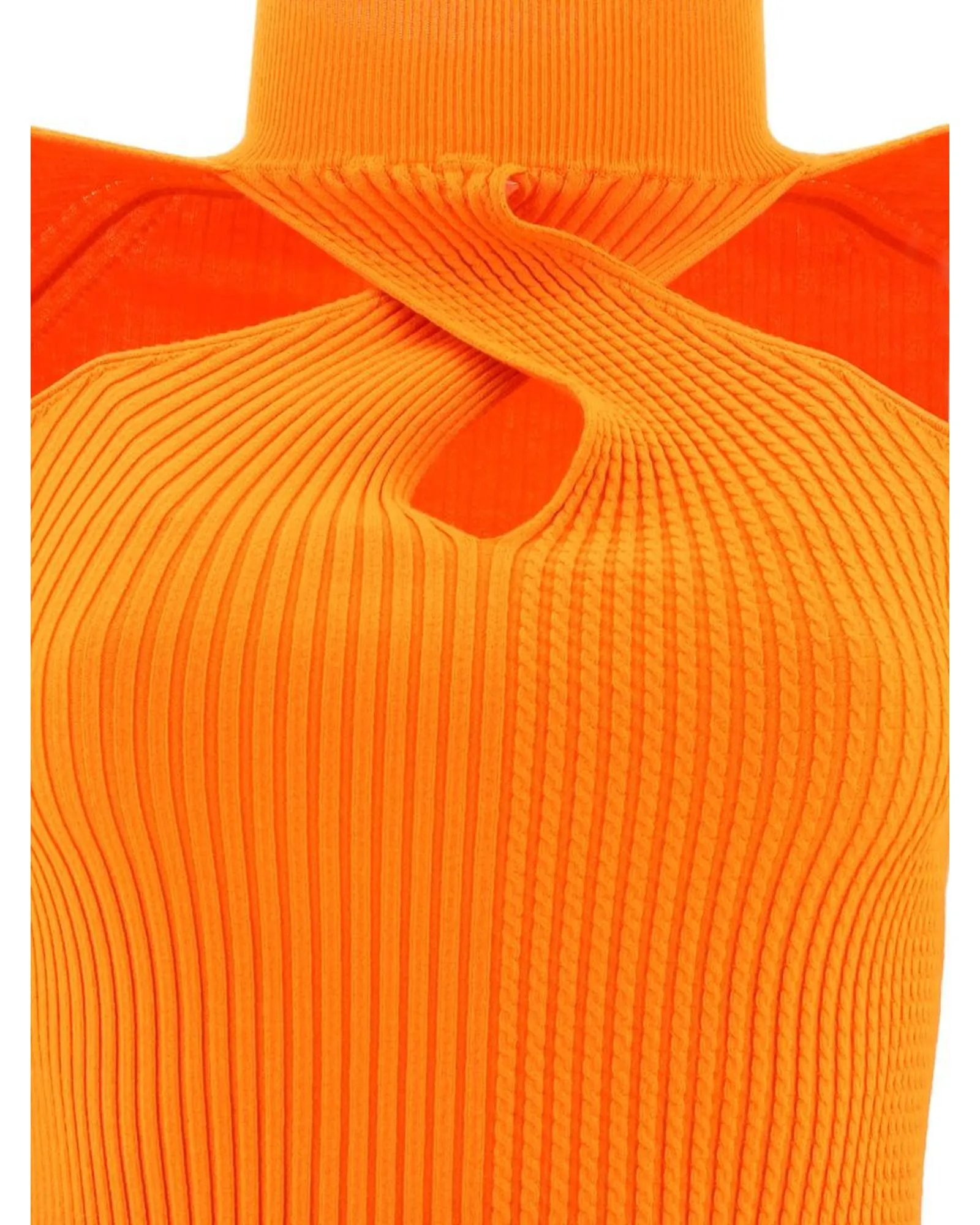 MSGM Women's Ribbed Knit Top with Cutout Detail - Orange