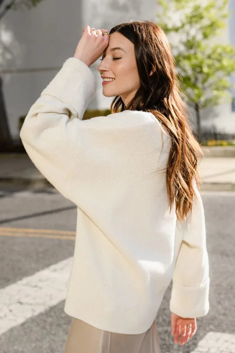 Natalie Busby Slouchy V-Neck Sweater in Ivory