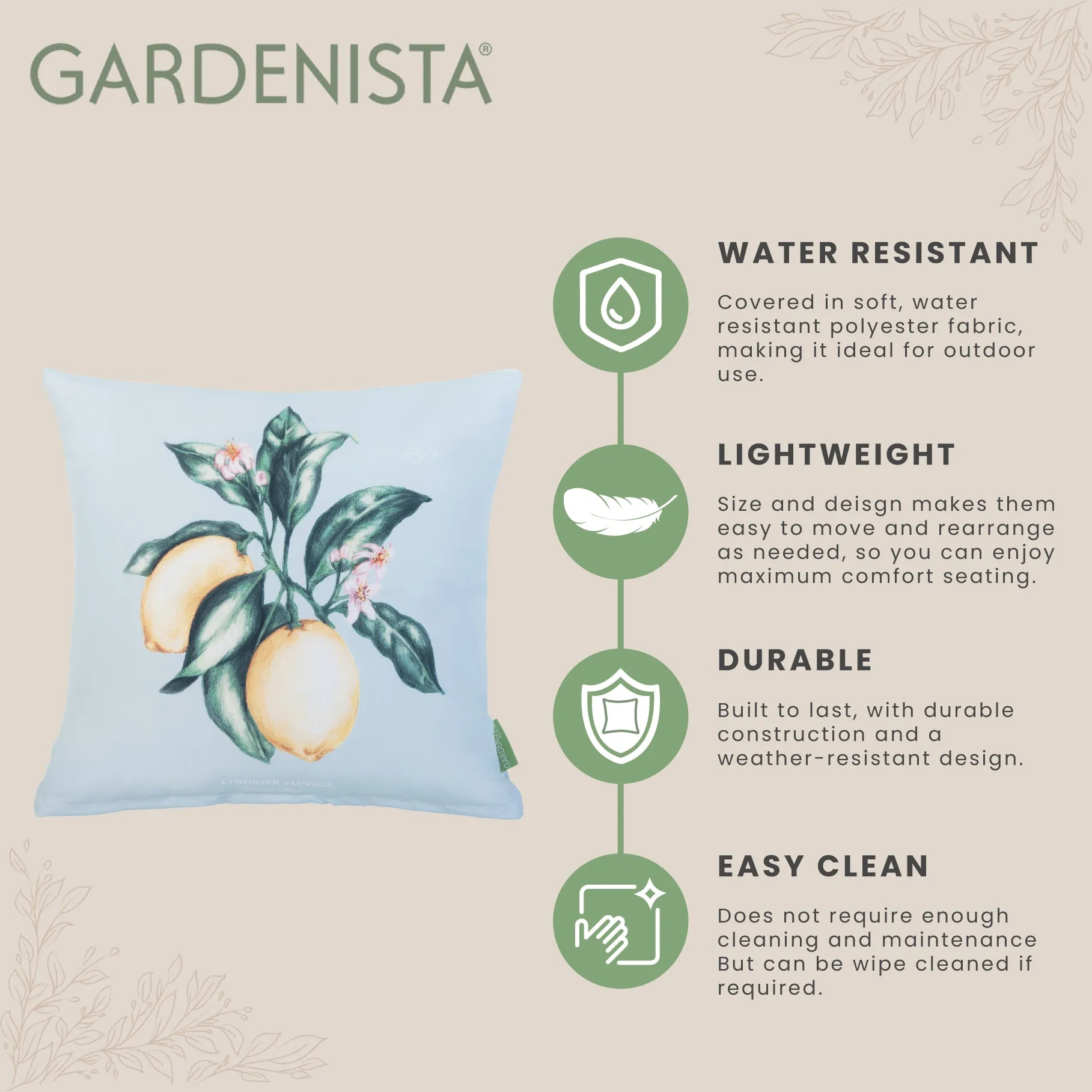 Outdoor Water Resistant Limonier Cushions | Garden Printed Pillow