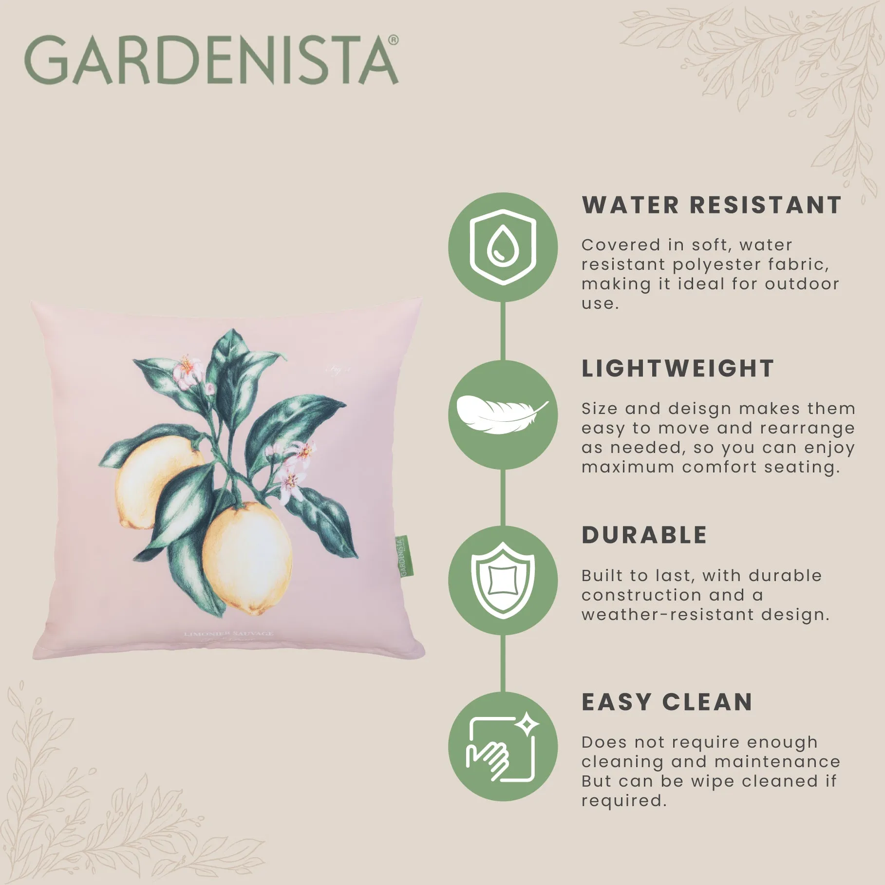 Outdoor Water Resistant Limonier Cushions | Garden Printed Pillow