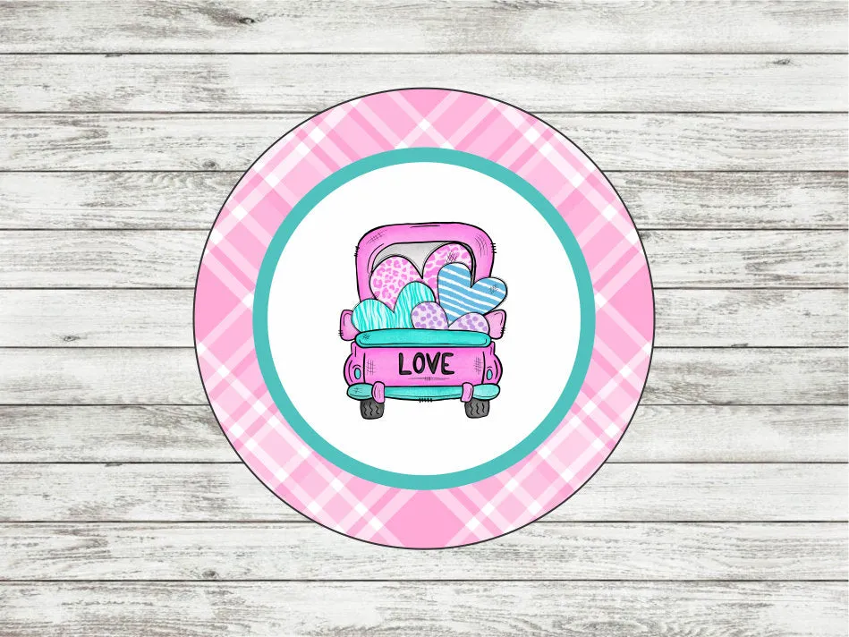 Pink Plaid Vintage Truck Door/Wreath Sign