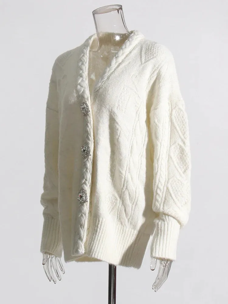 Pre Order:  Bejeweled Buttons Cable Knit Sweater