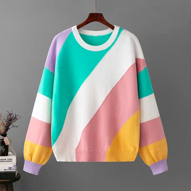 Pre Order:  Multicolor Diagonal Stripes Knit Sweater