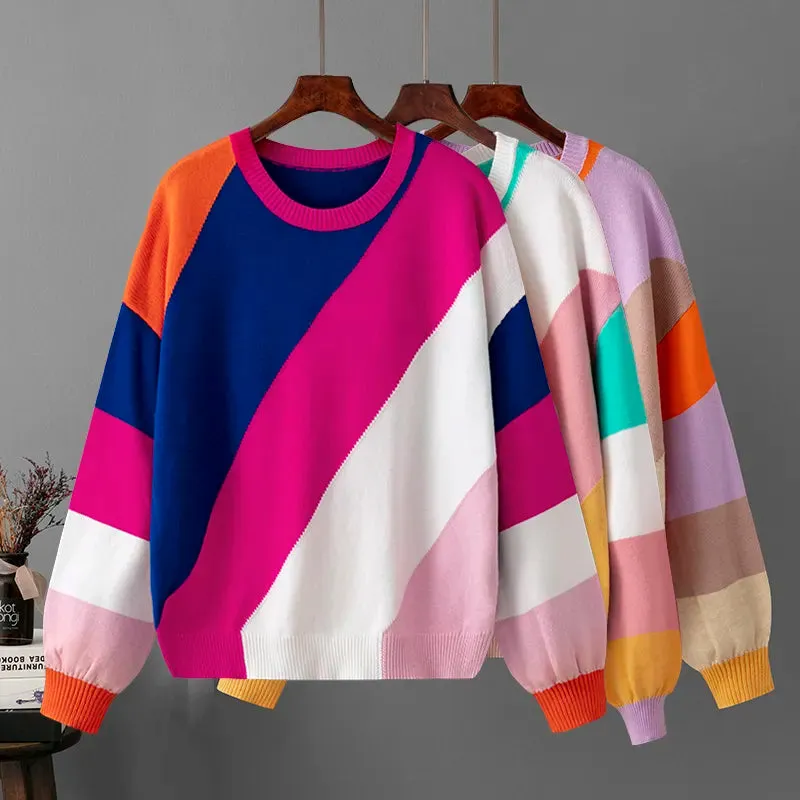 Pre Order:  Multicolor Diagonal Stripes Knit Sweater