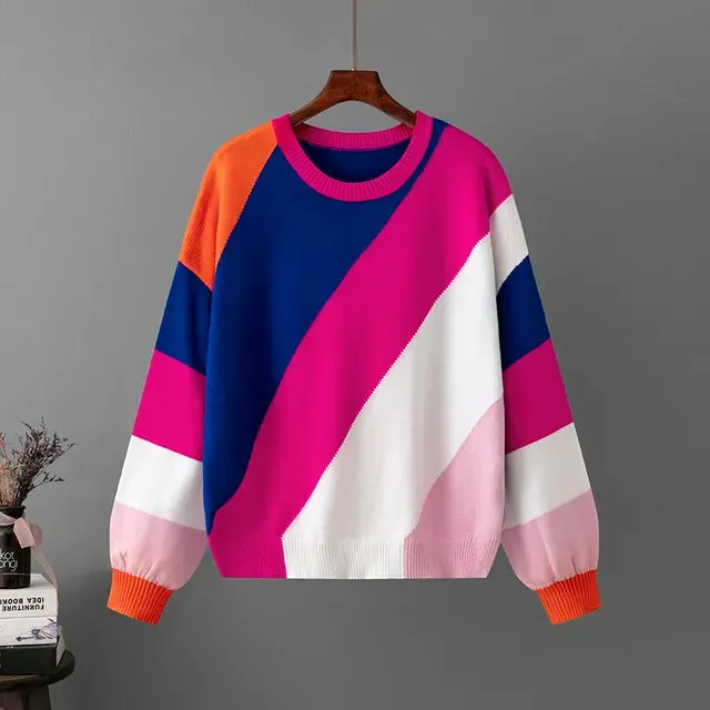 Pre Order:  Multicolor Diagonal Stripes Knit Sweater