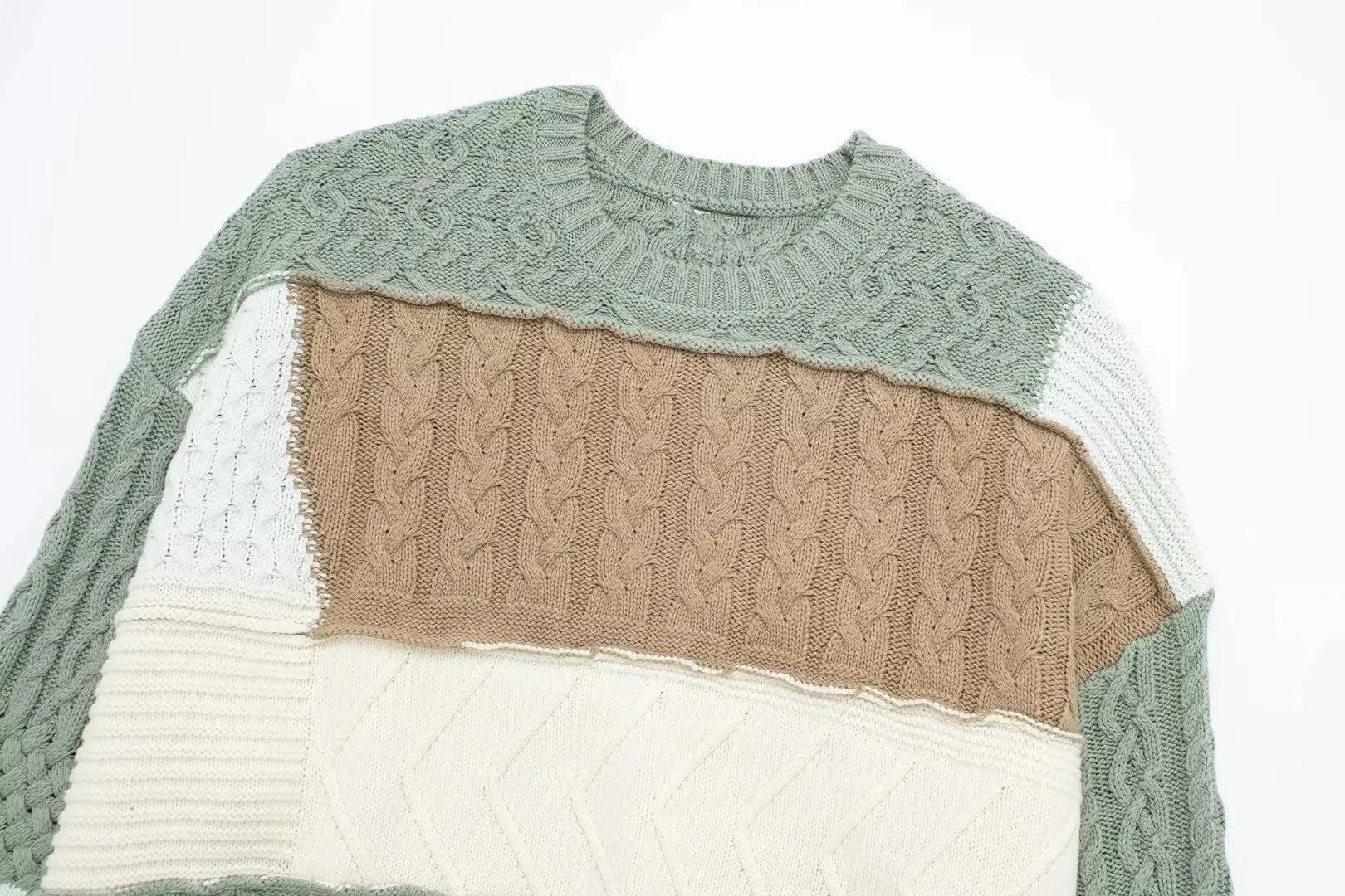 Pre Order:  Patchwork Cable Knit Sweater