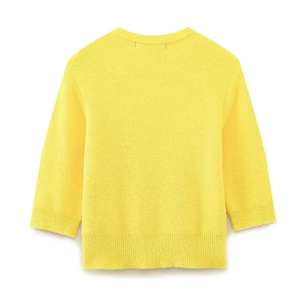 Pre Order:  Ribbed Trim Knitted Cropped Sweater