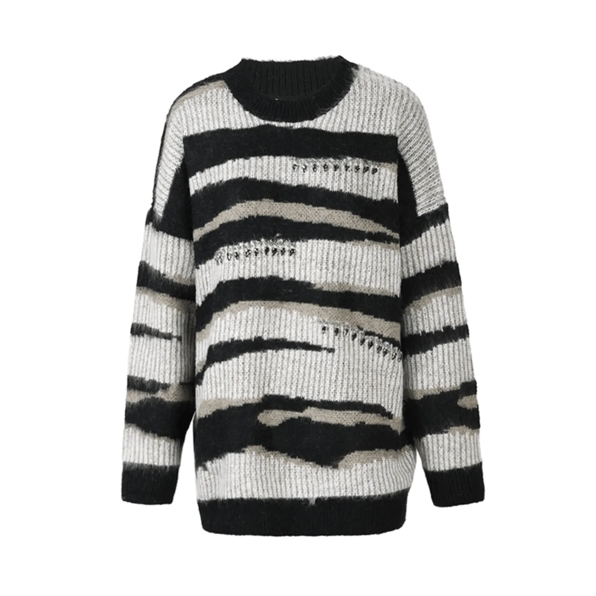 Pre Order:  Teardrop Rhinestones Striped Knit Sweater