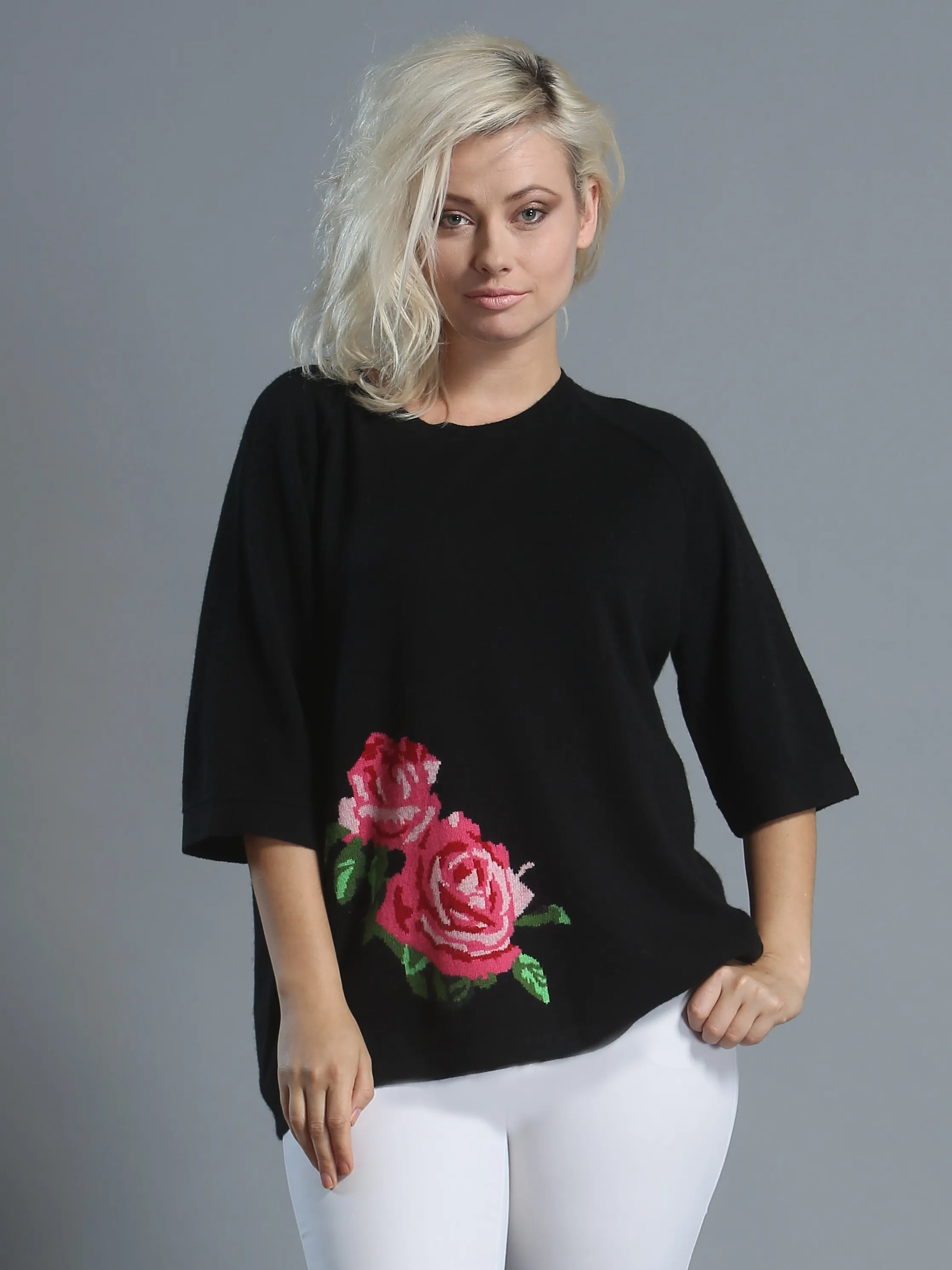 Rose Intarsia Pullover