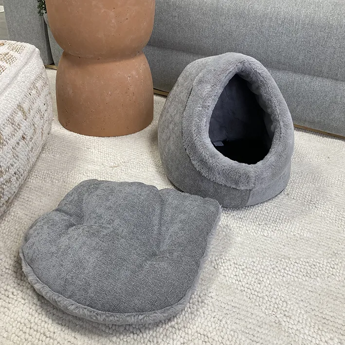 SAMPLE SALE: Grey cat hooded bed with removable cushion