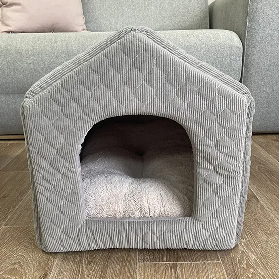 SAMPLE SALE: Quilted Material Grey Cat House