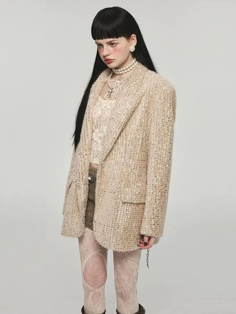 Shining sequin loose suit jacket【s0000004123】