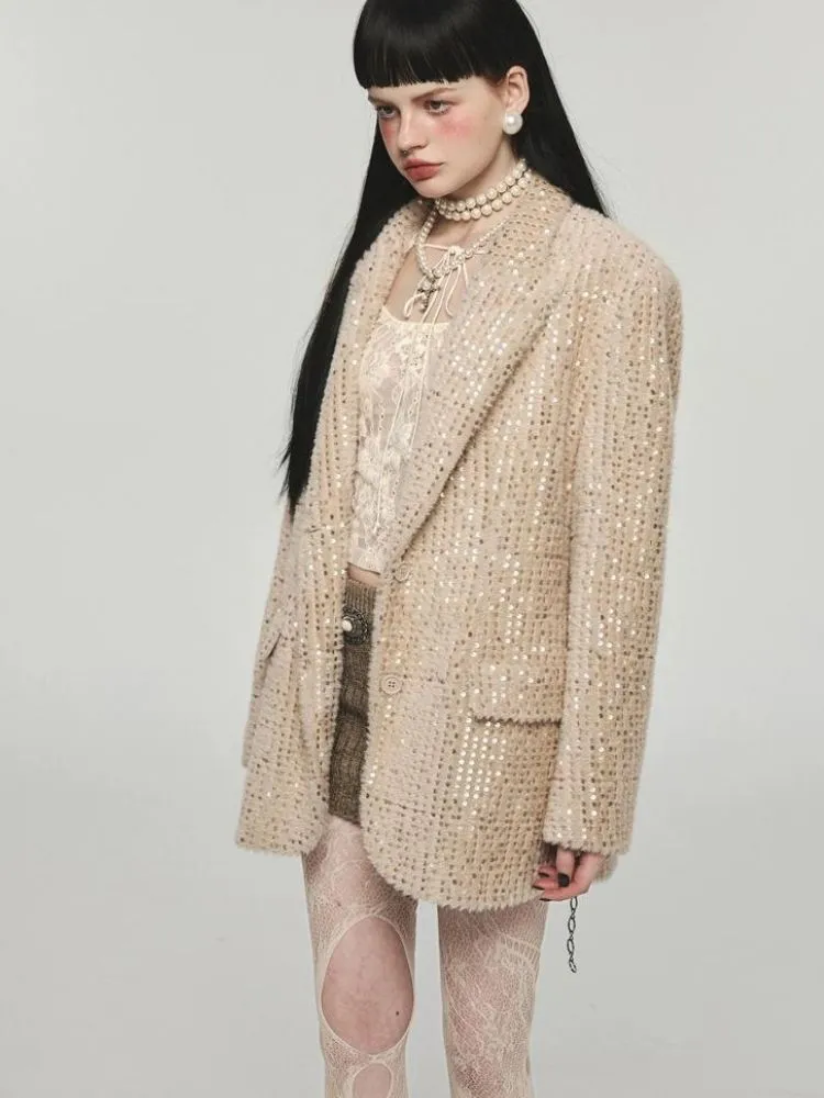 Shining sequin loose suit jacket【s0000004123】