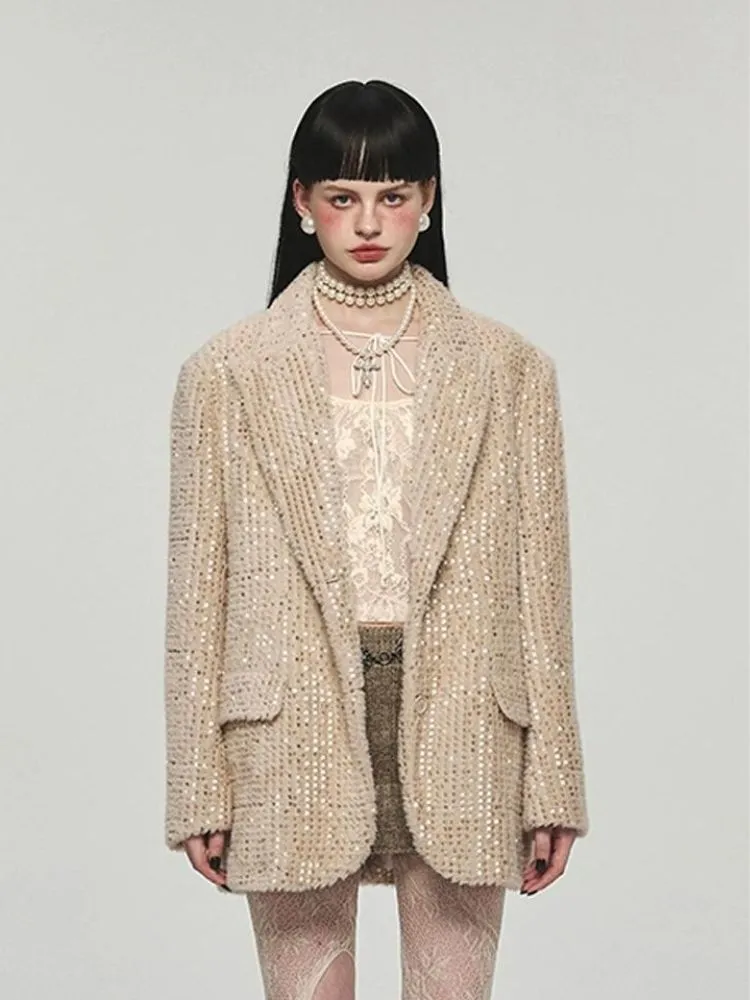 Shining sequin loose suit jacket【s0000004123】