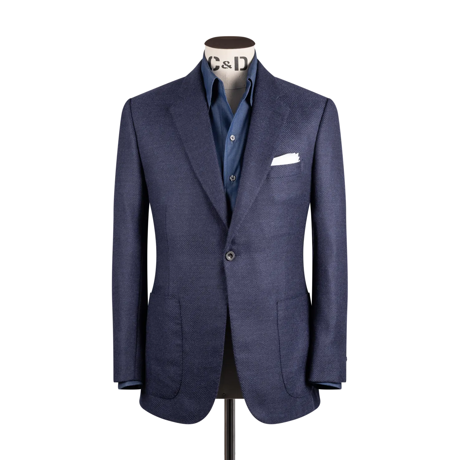 Single Breasted Notch Lapel Jacket in Navy Anniversary Wool