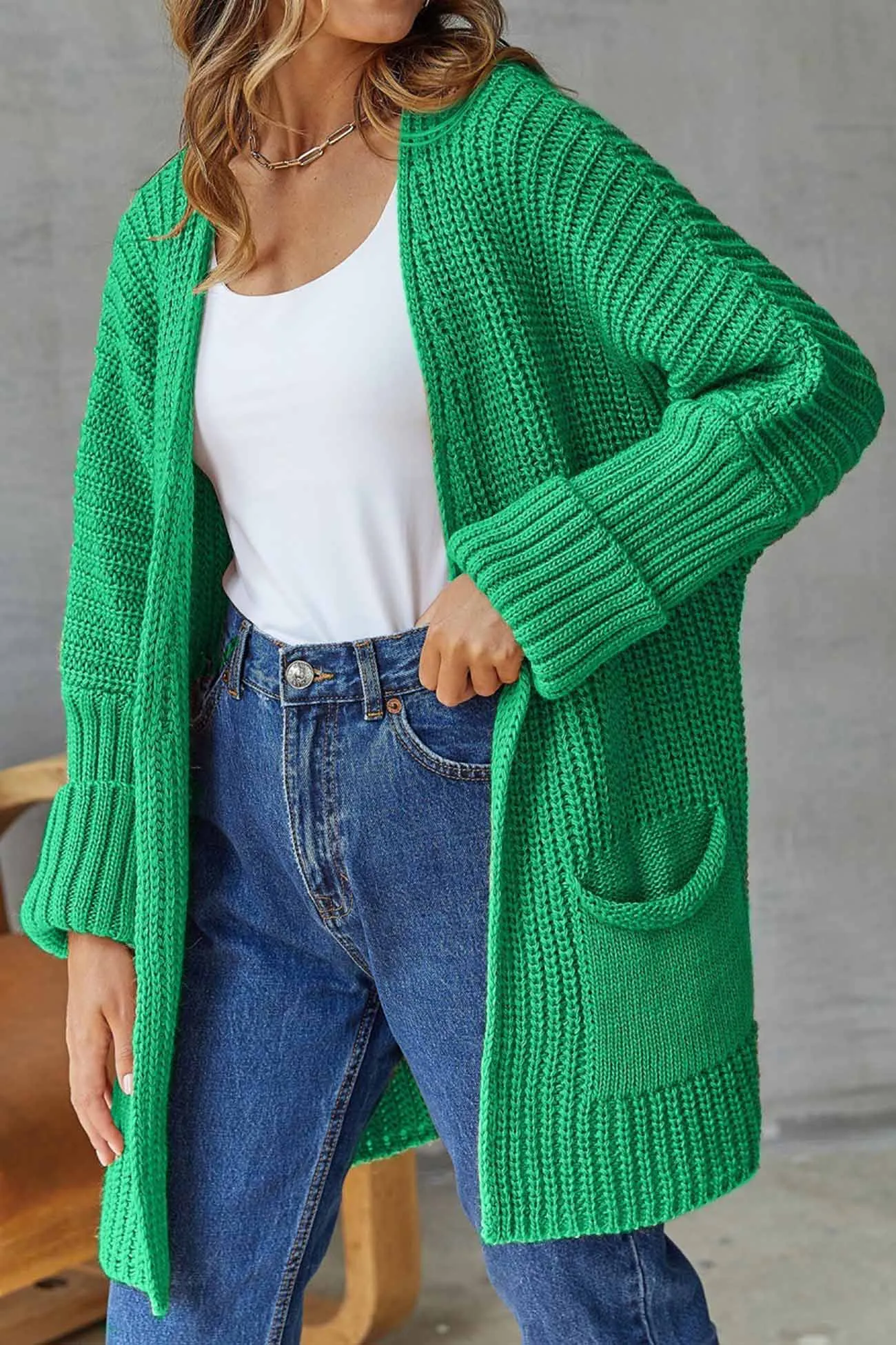 Solid Open Front Long Cardigan