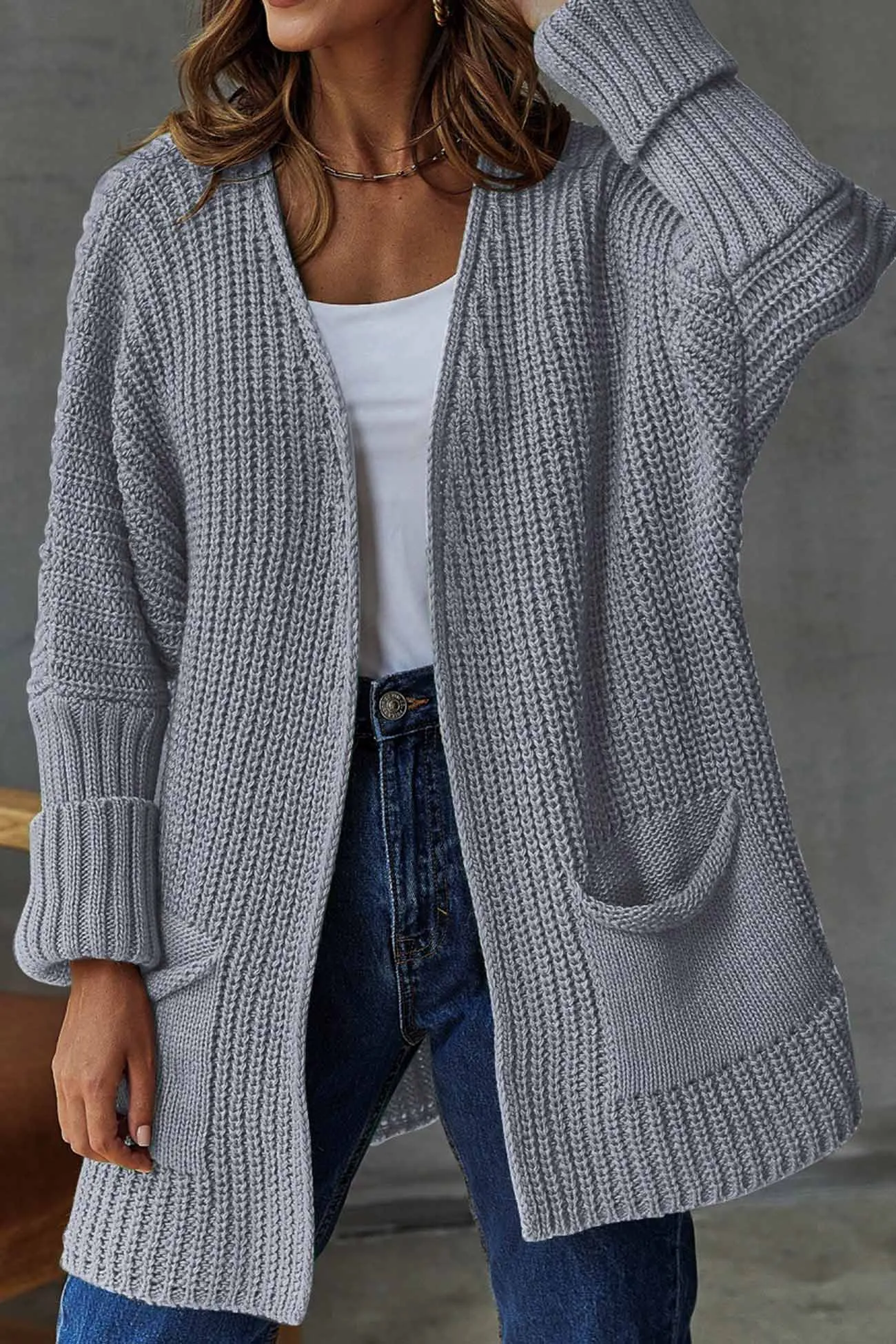 Solid Open Front Long Cardigan