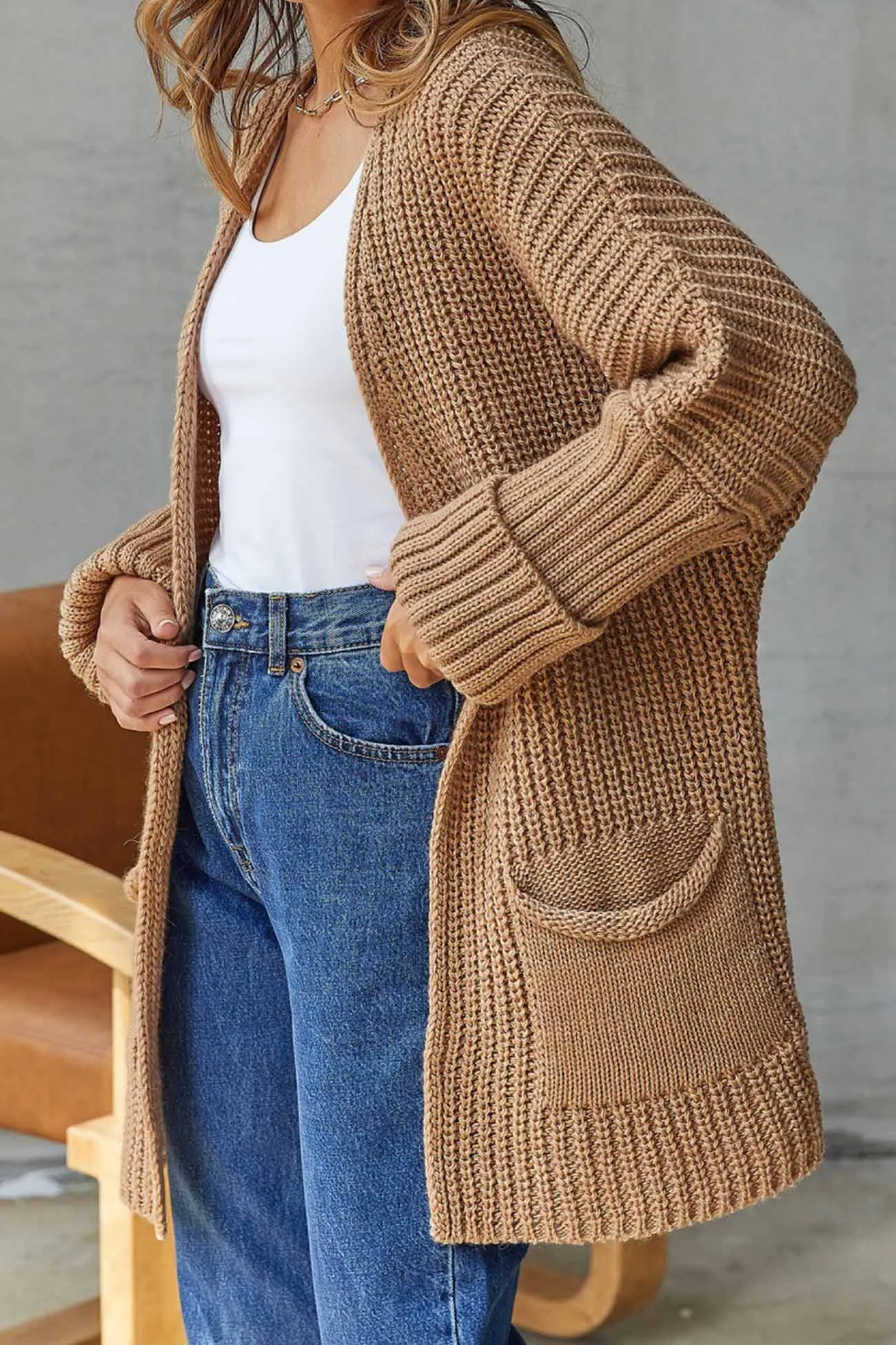 Solid Open Front Long Cardigan