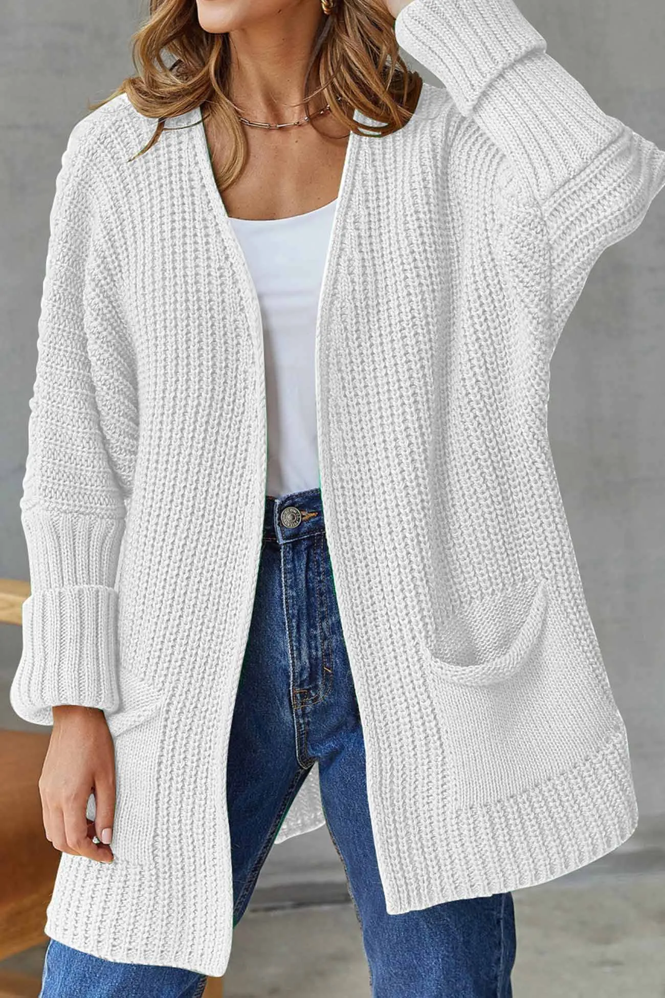 Solid Open Front Long Cardigan