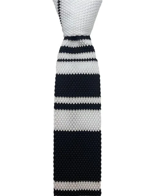 White and Black Striped Men's Knitted Necktie