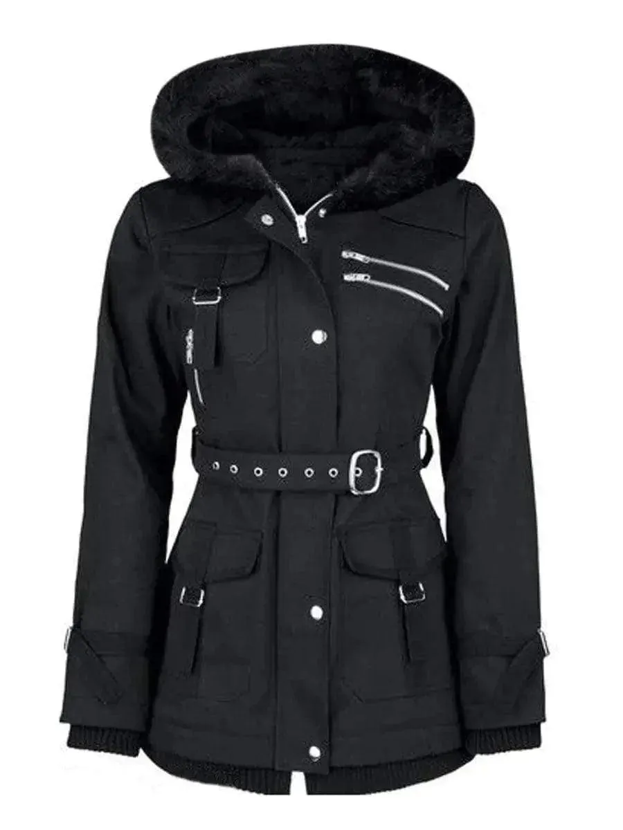 Zipper belt hooded trench coat